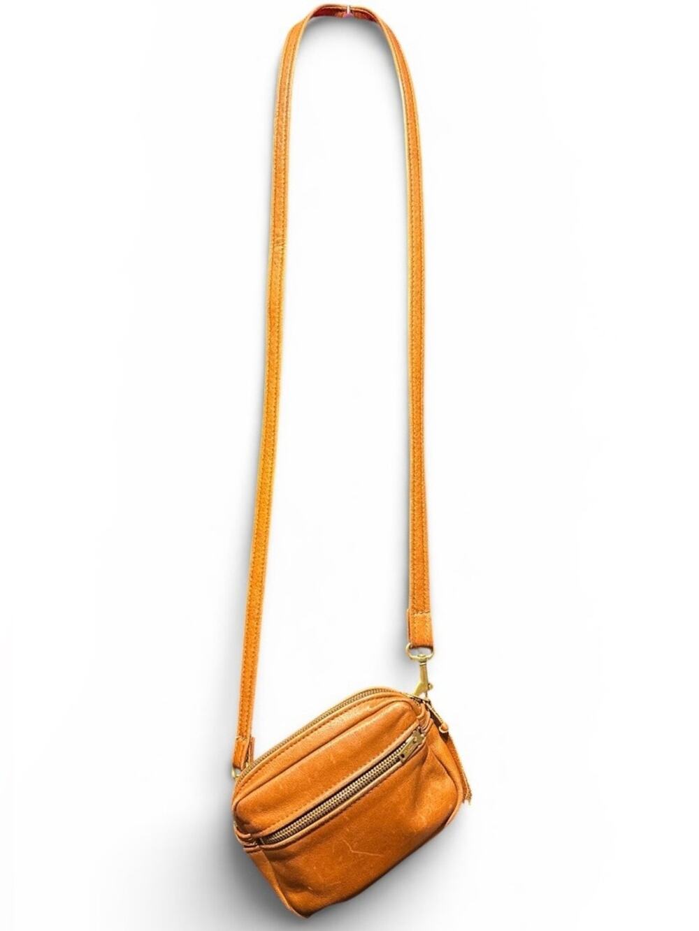 Vintage Cognac Leather Crossbody Bag Small Minimalist Purse Boho Y2K